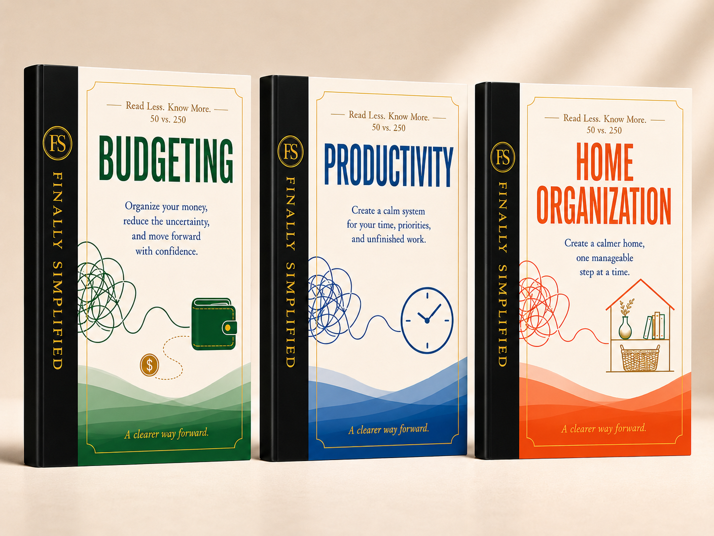 Three Finally Simplified books: Budgeting, Productivity, and Home Organization
